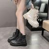 Женские ботильоны со шнурками, ботинки на шнуровке, зима 2024, большие размеры, теплые женские короткие туфли, мода, осень-весна, тренд, ПУ, популярный