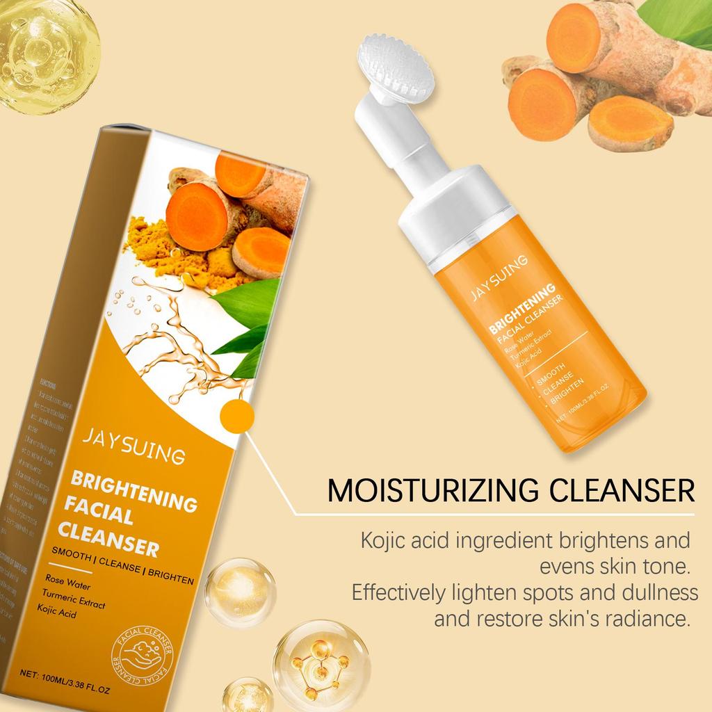 Jaysuing Turmeric cleanser comes with silicone brush head, gentle cleansing and oil control cleansing skin care products for the face 100ml
