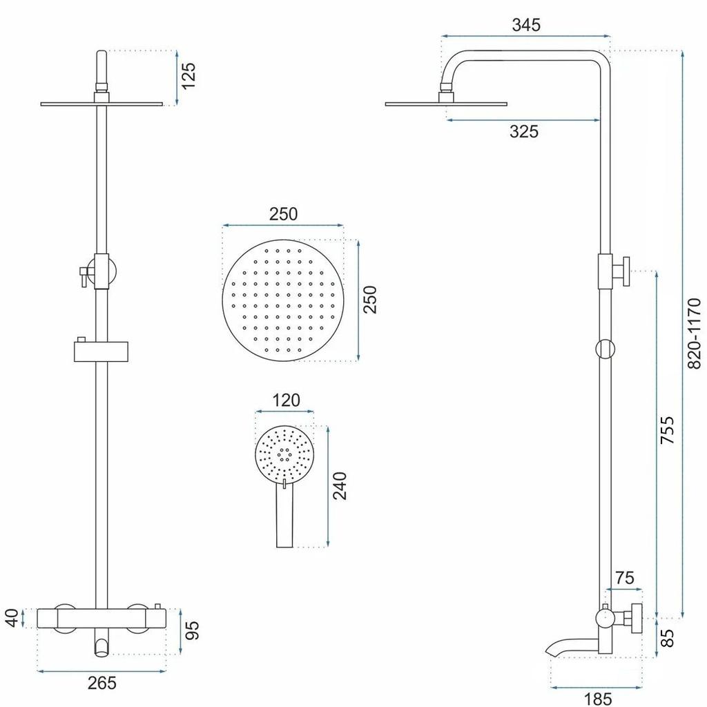Zestaw natryskowo-wannowy lungo czarny termostat sku rea-p4113
