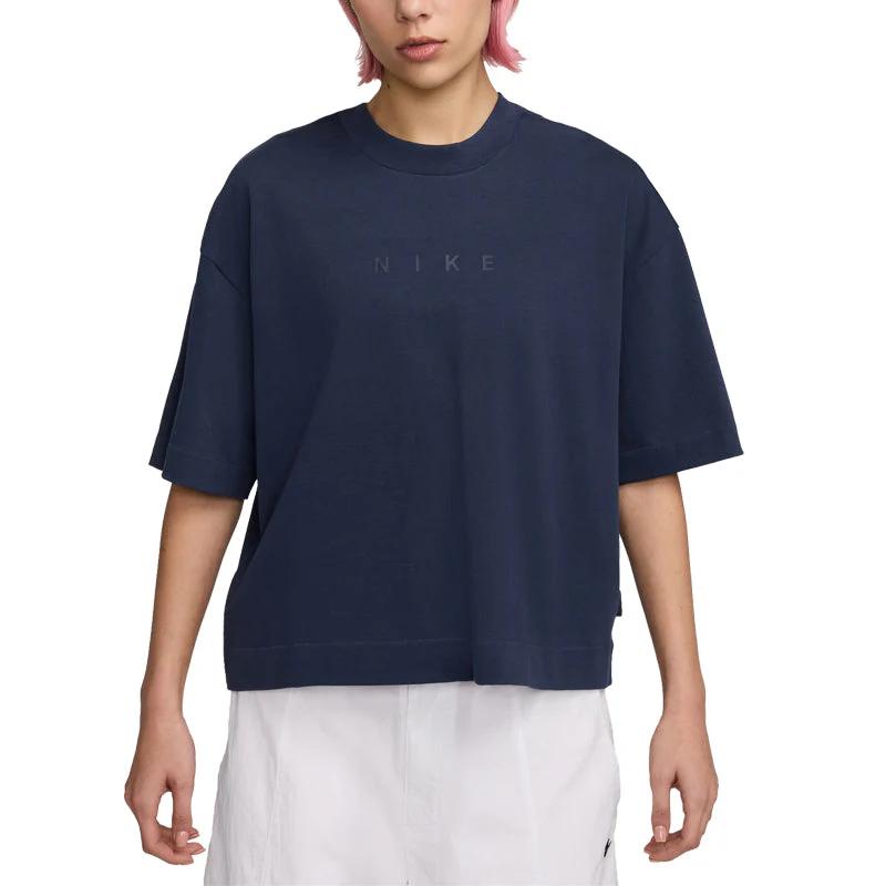 Nike Футболки Swoosh Женские Темно-синие С круглым вырезом Средние HV4956-410