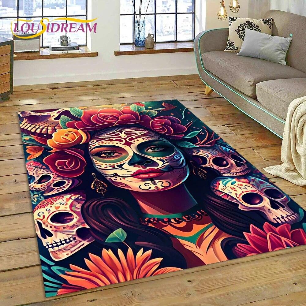 Horror Skull Girl Dead Gothic Undead Female Carpet Rug for Home Living Room Bedroom Sofa Doormat Decor,Kid Area Rug Non-slip Mat