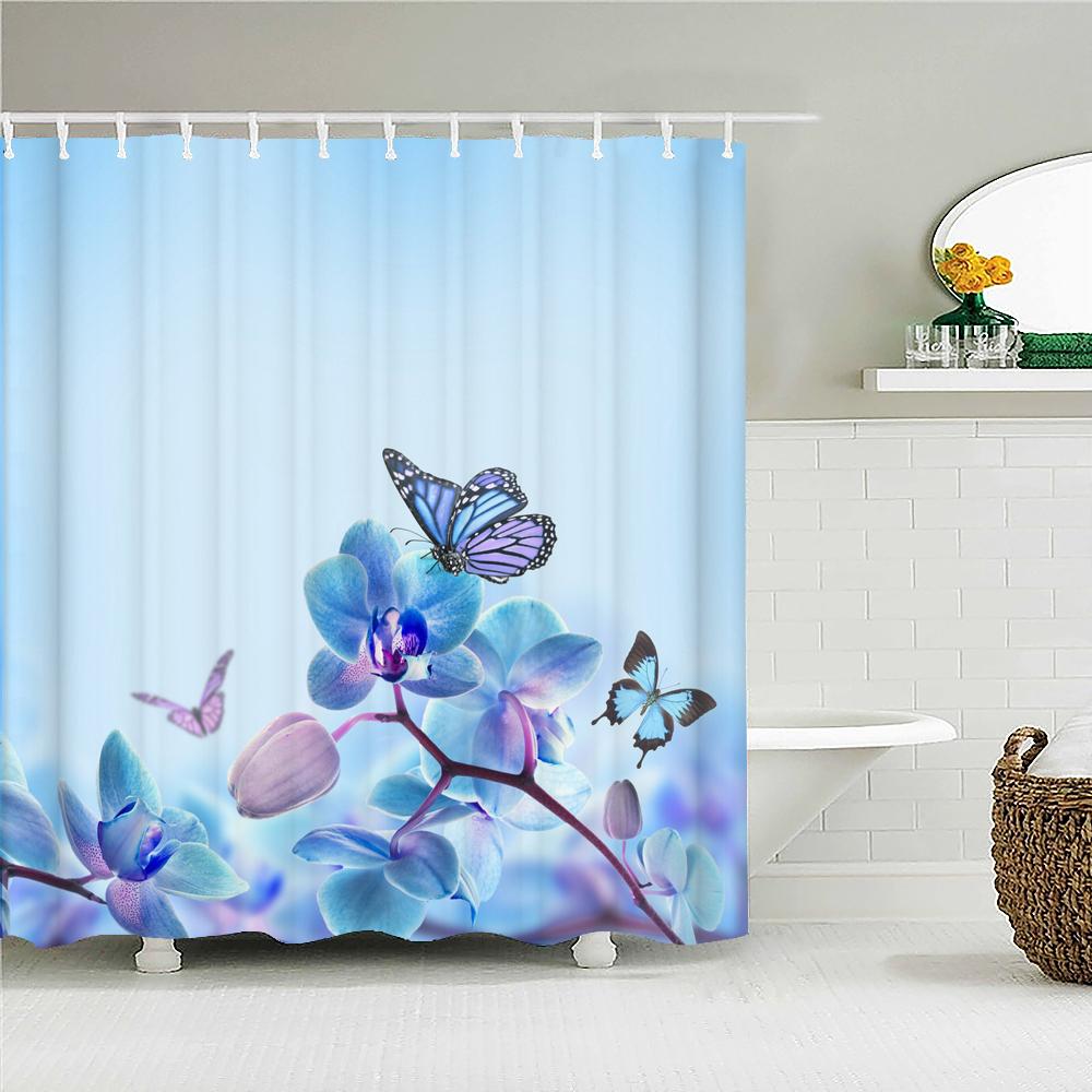 Цветная Цветочная Бабочка Тканевая Занавеска для Душа Ванной Комнаты С Крючками Водонепроницаемая Печать Цветочная Занавеска для Ванной Домашний Декор