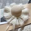 New French lace bow straw hat women's spring summer sun protection sun hat big eaves hat showing face small beach hat