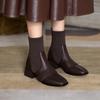 2024 Новые женские ботинки в стиле ретро с квадратным носком, осенние ботильоны на квадратном каблуке из коровьей кожи с эластичной резинкой, короткие женские ботинки, размер 34-40