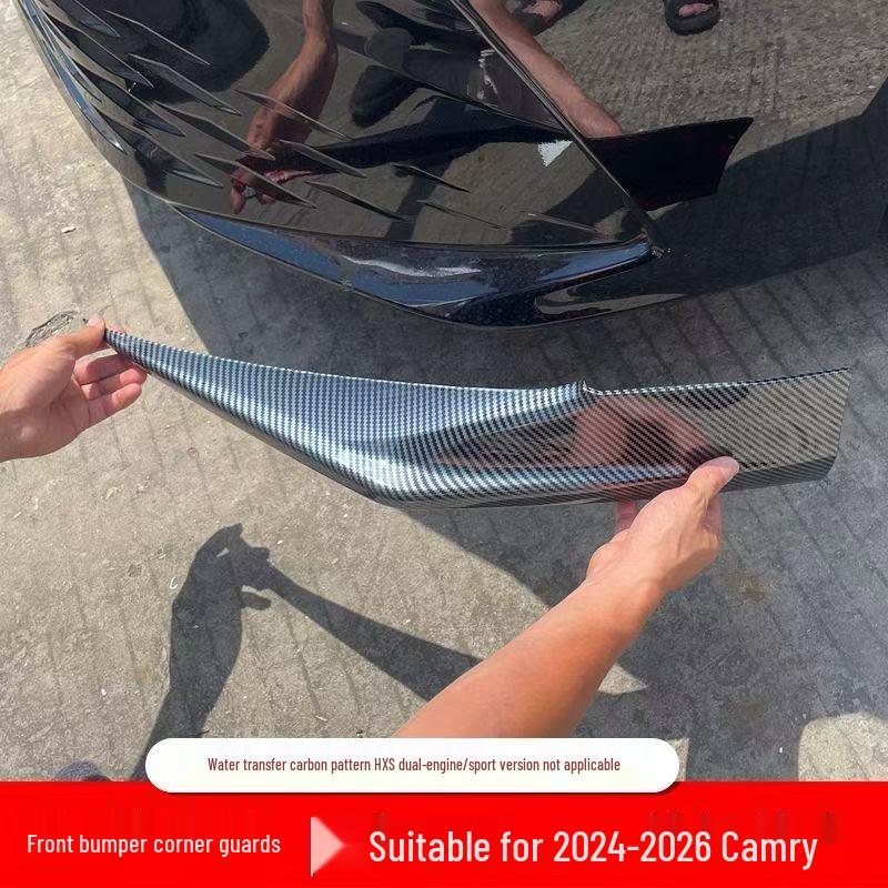 Комплект для модификации переднего бампера Camry: Противоударные полосы, Угловые протекторы, Сплиттер, Губа и Накладка на бампер для 9-го поколения