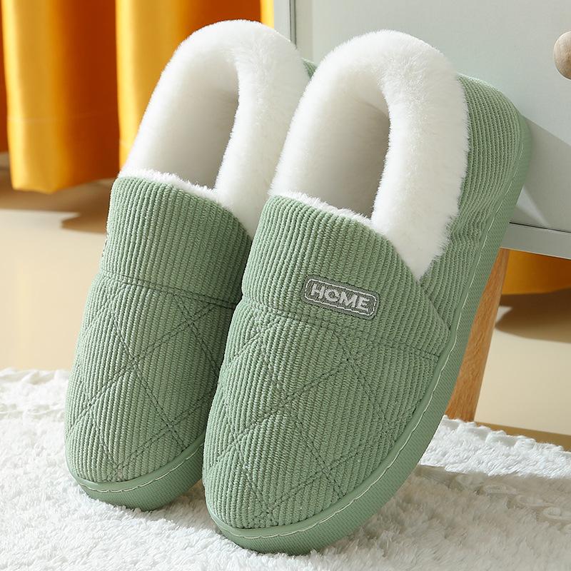 New Winter Corduroy Cotton Slippers Home Couple Anti-moisture Slippery Thick Bottom Cotton Shoes