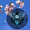 3D Hanging Garden Wind Chime Metal Wind Spinner with Ice Blue Phantom Owl Pattern for Outdoor Yard Decoration No Power Required