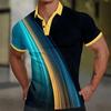 Trendy Flamingo Print Striped Polo Shirt, Casual Short Sleeve Men's Top