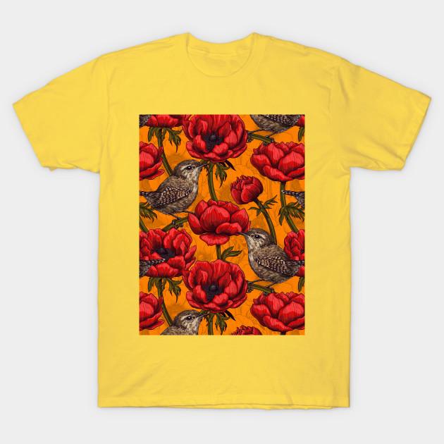 Unisex Fashion TShirt Wrens In A Red Anemone Garden Print TShirt Plus Size S-5XL T-Shirt 100%Cotton Tops O Neck Short Sleeve Tees