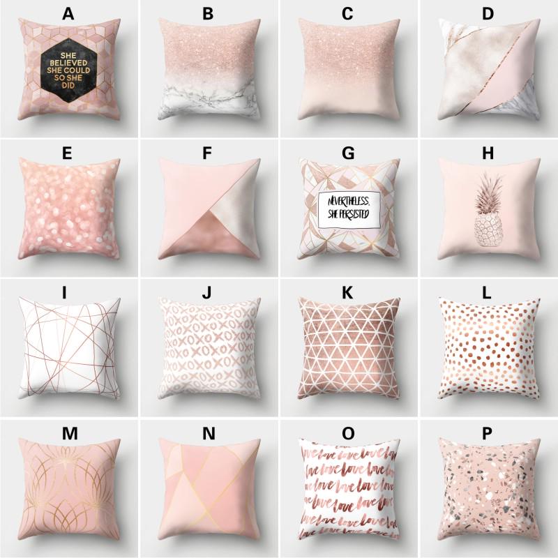 Beatiful Polyester Sofa Rose Gold Pink Cushion Home Decoration Square Pillowcase Fashion Trendy