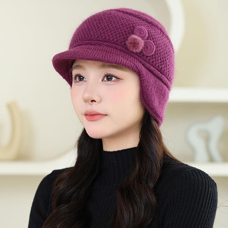 Rabbit Fur Warm Knitted Hat Ladies Mother Fashion Duck Tongue Rabbit Plush Wool Hat Outdoor Middle Grandma Hat