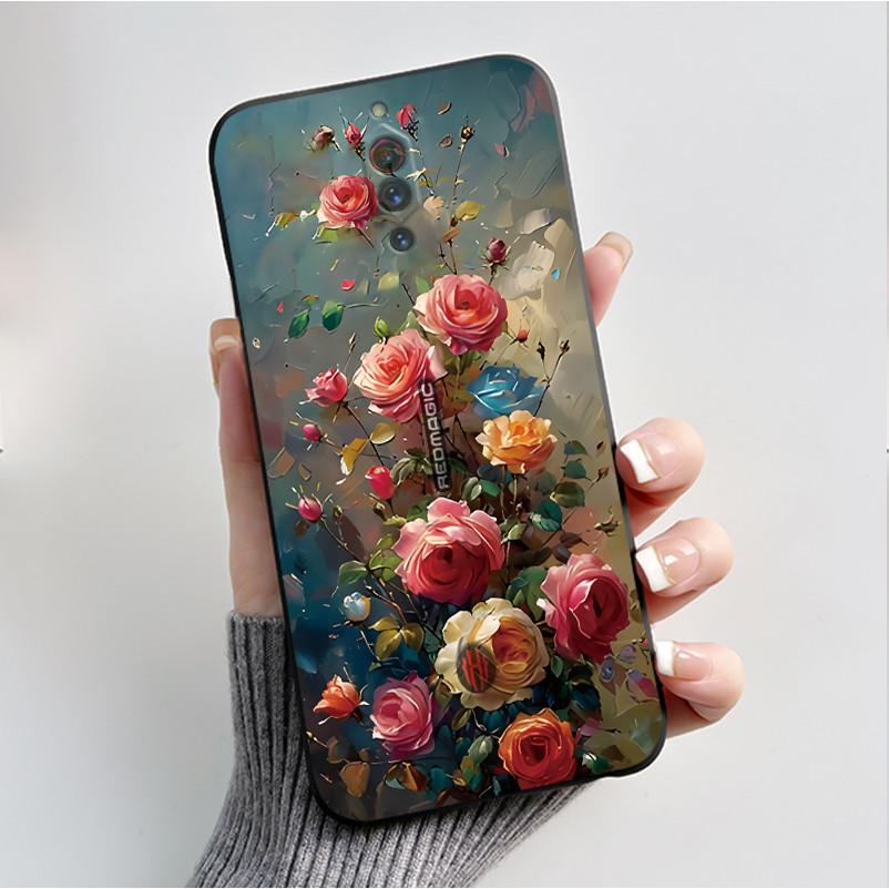 For ZTE Nubia RedMagic 5G Fundas Nubia Red Magic 5S Case Cover Soft Silicone Black Shell Printing Pattern Flower Cartoon Cases
