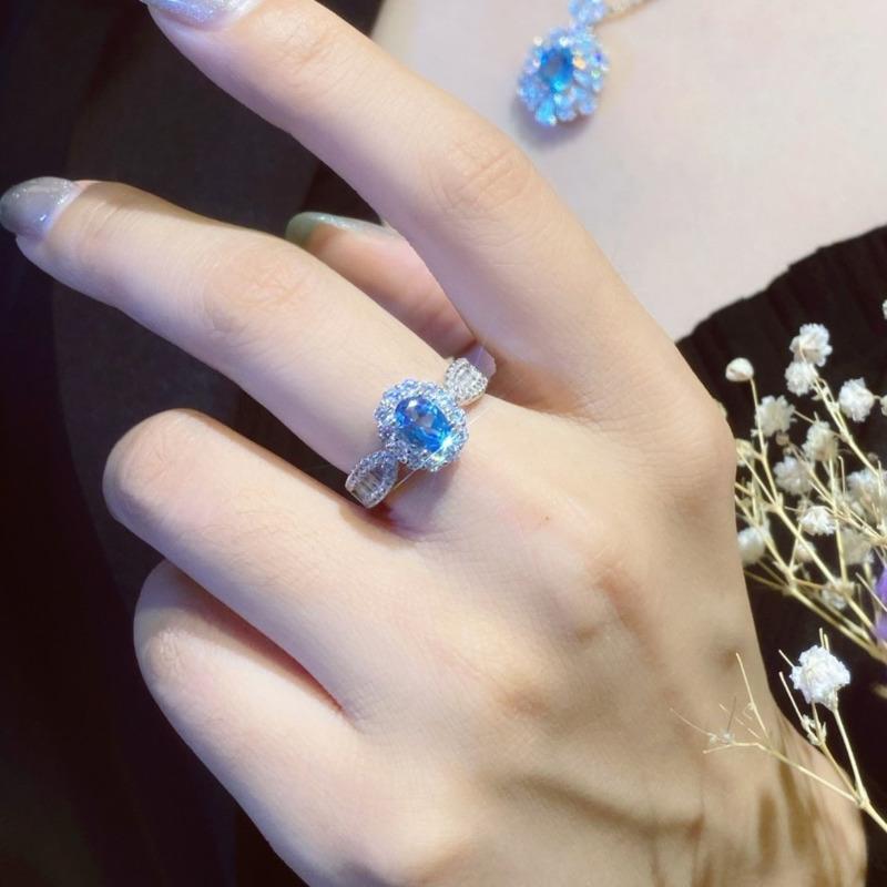 BELLA BOX Онлайн-трансляция знаменитостей в прямом эфире нового продукта, моделирование небесно-голубого топаза, полное бриллиантовое простое открывающееся кольцо с темпераментом, женское кольцо