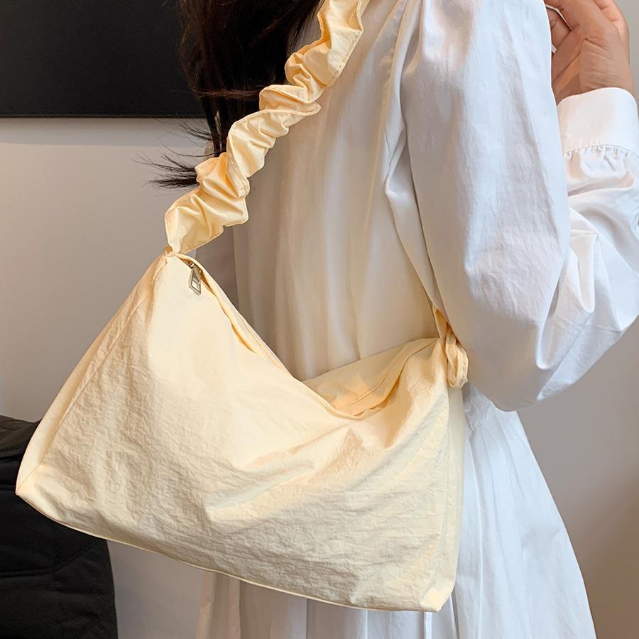 Retro Temperament Fairy Pleated Armpit Bag 2025 Korean Simple Versatile Bag Single Shoulder Crossbody Nylon Cloth Small Square Bag
