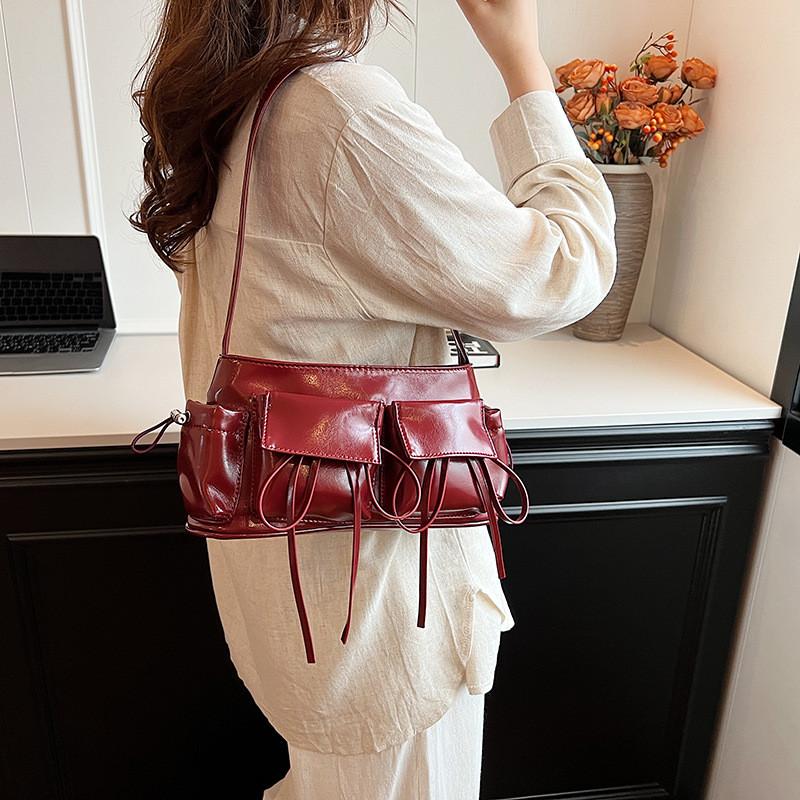Ielgy Sweet Bow Underarm Bag Multi-Pocket One-Shoulder Fashion All-Match Tote Bag