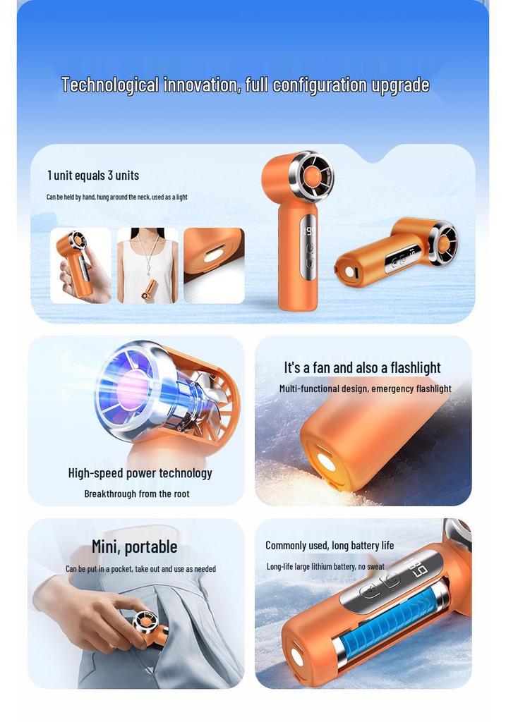 2026 Rechargeable High-Speed Mini Cooling Fan with Digital Display - Portable USB Handheld Ice Pack Fan