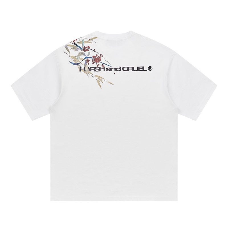 HACR's Harshandcruel New Chinese Style over-the-Shoulder Ink Painting Florals Print Short Sleeve T-shirt