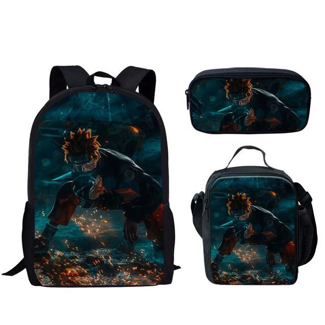 Набор: Детский рюкзак, сумка-ланч и пенал из аниме Наруто, с большой вместимостью, для школьных дней