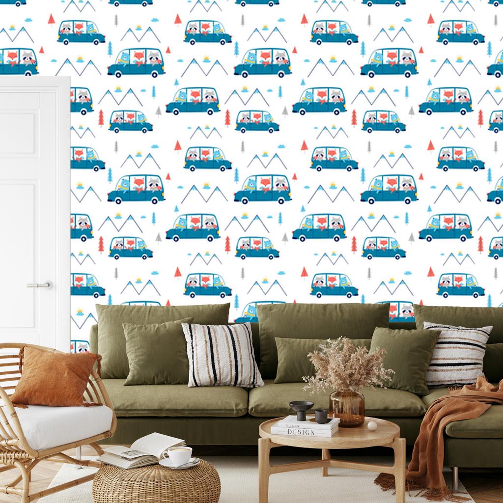 Cars and animals wallpaper for living room and bedroom 50x1000