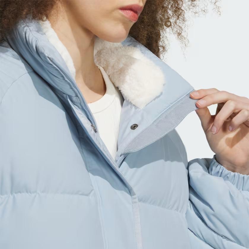 Adidas A-Line Shaped Down Jacket 600 Fill Power Pure Color Loose Long Sleeve Women Outerwear Blue IL8914