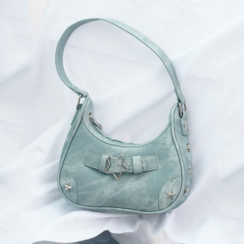 Vintage Casual Cute White Star Shoulder Underarm Tote Bag Ladies Sling Bags Leather Zip Purses Handbags For Women