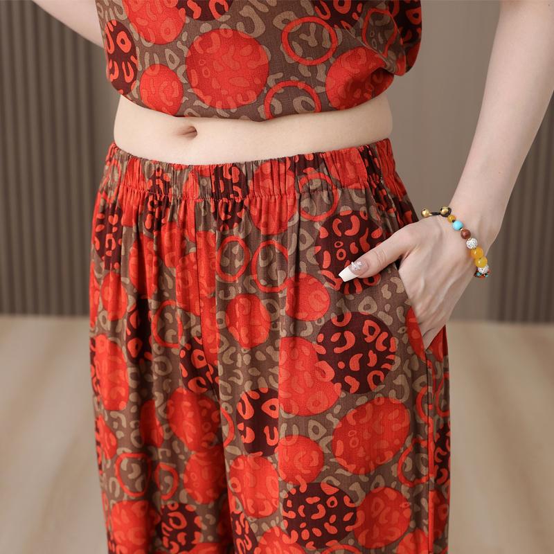 Летний женский комплект из двух предметов, большие размеры, элегантные широкие брюки из хлопка и льна, повседневная женская одежда