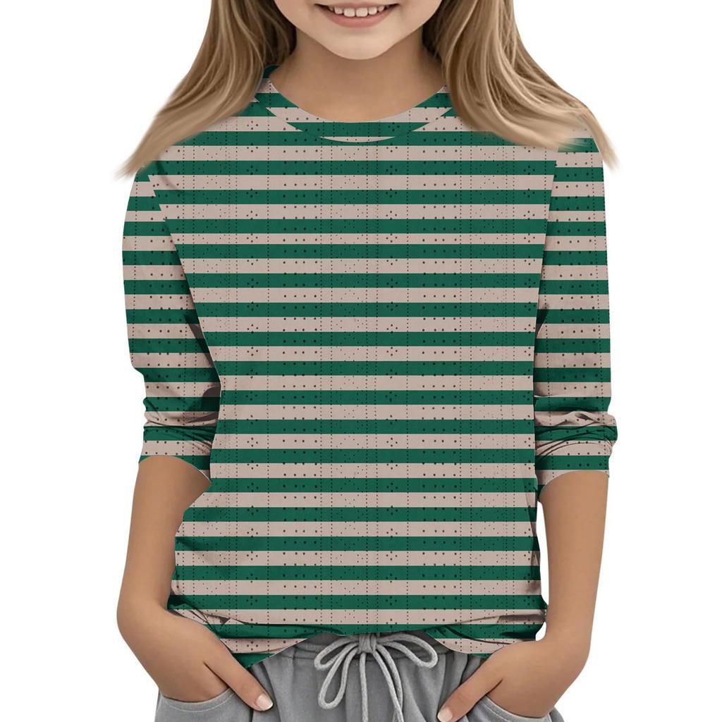 Топы с принтом для девочек 5-16 лет с круглым вырезом и рукавами 3/4 Футболки Модные топы Наряды Футболки