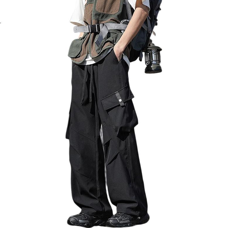 Homlean American-Style Outdoor Cargo Pants for Men, Spring And Summer Loose Wide-Leg Functional Straight Waterproof Trousers HT02 Khaki M