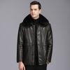 Winter Men's Thickened and Velvet Genuine Leather Coat, Real Fox Fur Collar, Fur Button Coat, Middle-aged and Elderly Warm Jacket