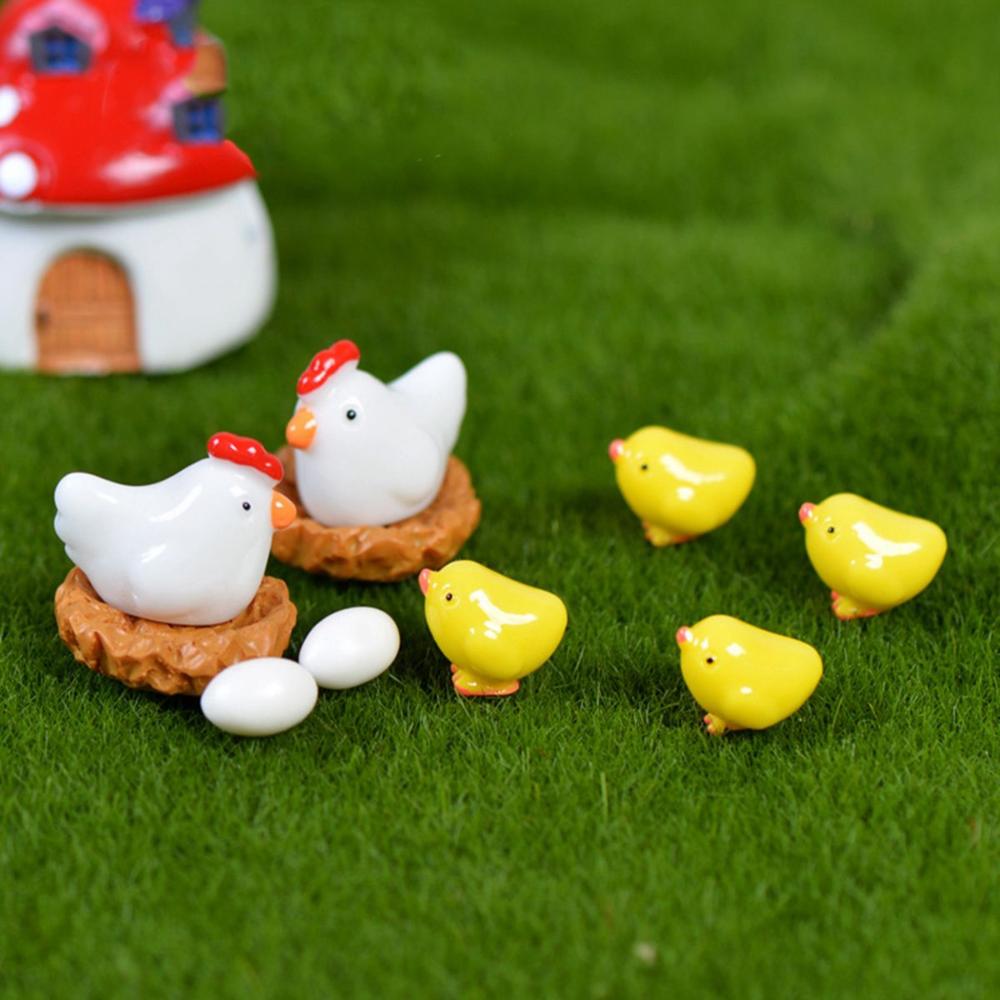 Lovely Mini Micro Landscape Resin Hen Chick Egg Henroost Decoration Miniature Figurine Ornament