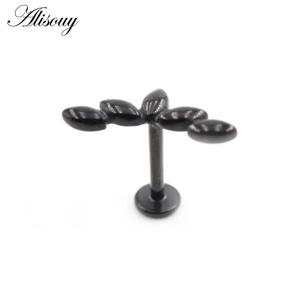 Alisouy 1PC Нержавеющая сталь Собака Следы Лист 16G Tragus Helix Bar Лабрет Губное кольцо Хрящ Ухо Серьги Пирсинг Украшения для тела