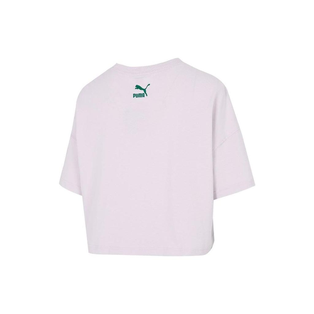 Puma Glamping Ss Crop Tee Casual Sports Solid Color Embroidered Logo Round Neck Short Sleeve T-Shirt Women Tops Light-Purple 536880-17