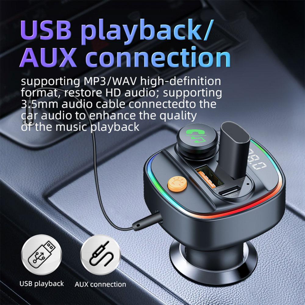 Bluetooth 5.3 FM-передатчик Handsfree Car AUX Радио Модулятор MP3-плеер с 22,5 Вт и PD30 Вт Адаптер для быстрой зарядки Автомобильные аксессуары
