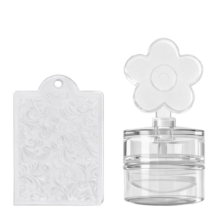 Штамп для ногтей с цветочным узором в форме сердца со скребком для многоразового маникюра с прозрачной силиконовой подушечкой