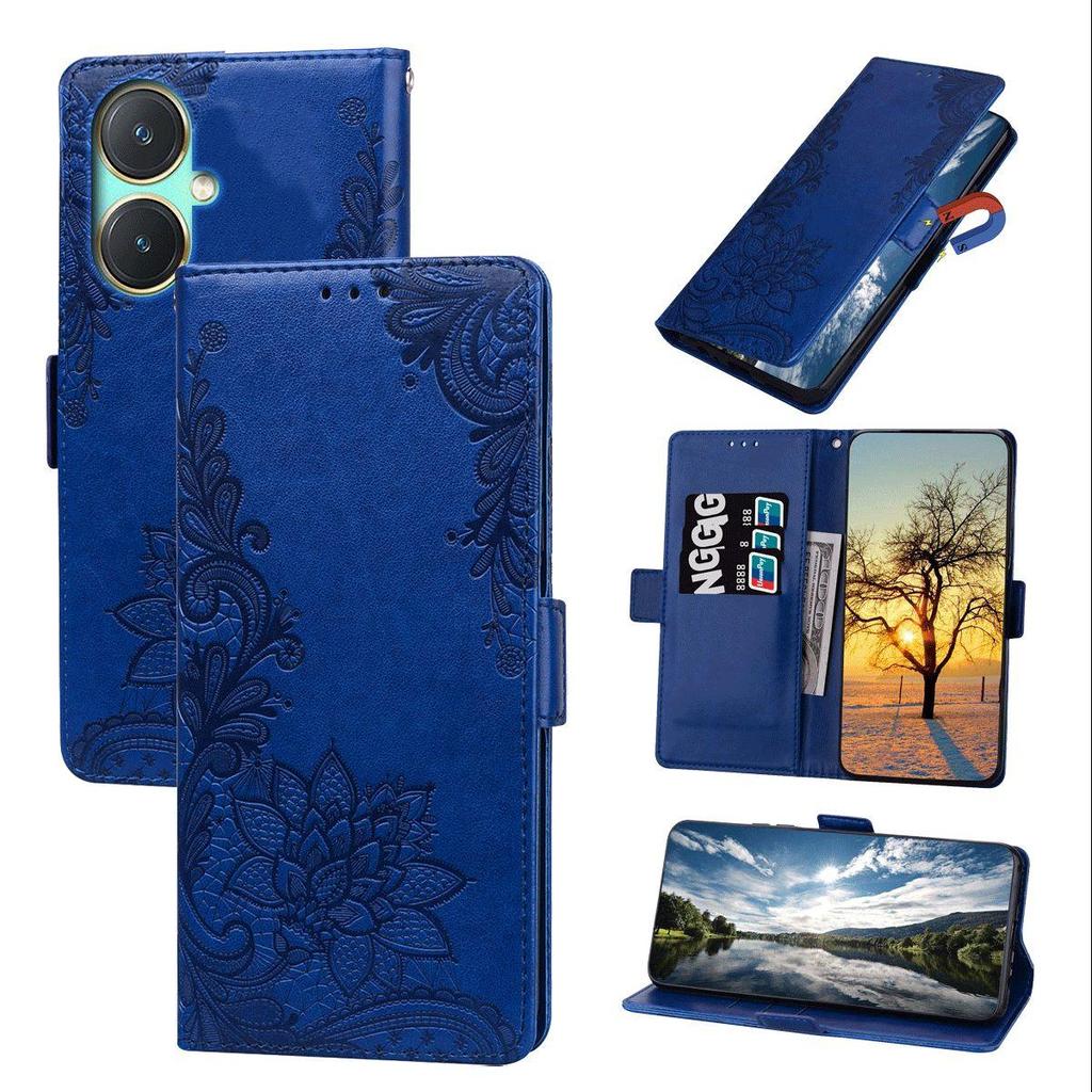 Lace Floral Print PU Leather Flip Wallet Phone Case for Vivo Y27 4G Cover