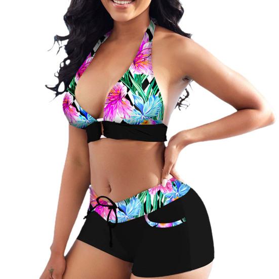 Одежда Топы Лето Женщины Бикини Печатный Глубокий V-образным Вырезом Холтер Бюстгальтер Низкая Посадка Микро Шорты Трусы Купальник Комплект