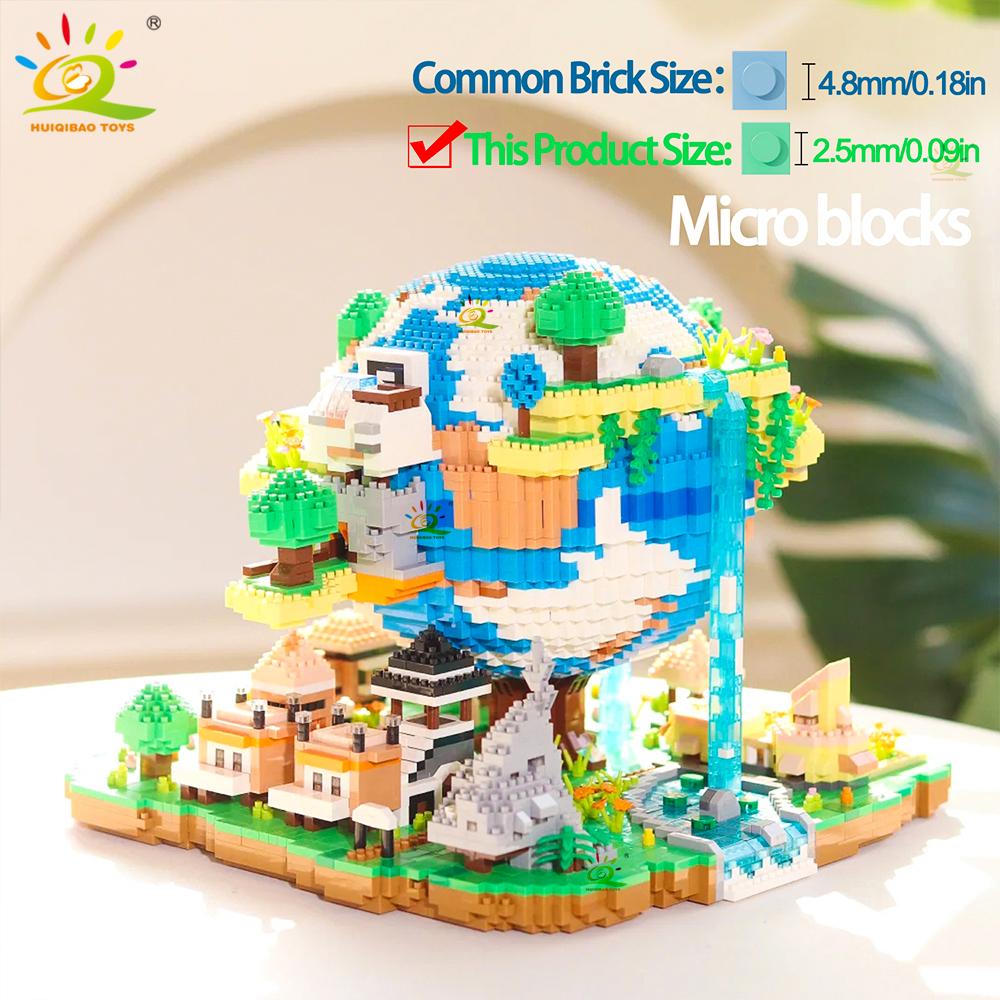 HUIQIBAO 5452PCS MOC The Earth Village Model Micro Building Blocks Architecture Style Brick for Kid Children Construction Toys