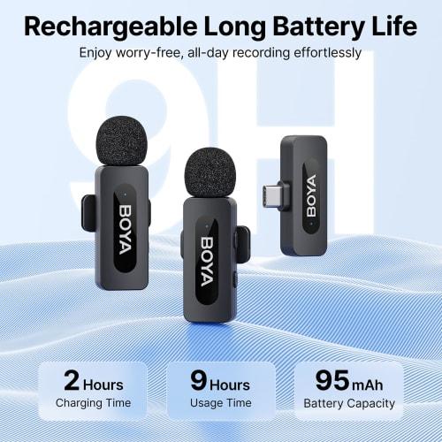 Boya V20 Wireless Lapel Microphone with USB-C for iPhone 16/15 and Android, 50m Transmission Distance, All-in-One Noise Reduction, 9H Battery Life, an