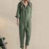 Women Spring Jumpsuit Turn-down Collar Half Single-breasted Long Sleeves Pure Color Loose Casual Dily Wear