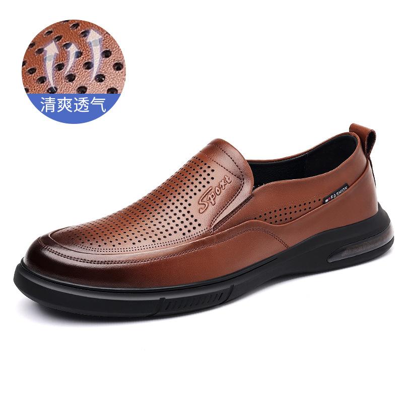 Мужская обувь 2025 новая дышащая полая модельная кожаная обувь мужские повседневные сандалии с отверстиями мужские 2025