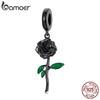 Винтажный кулон BAMOER из стерлингового серебра 925 пробы, черная роза, подходит для женщин, оригинальный браслет или браслет, изящный цветок, очаровательные ювелирные изделия