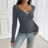 Топ женский облегающий с длинными рукавами и V-образным вырезом, однотонный, на пуговицах, в стиле Y2K, осенне-зимний