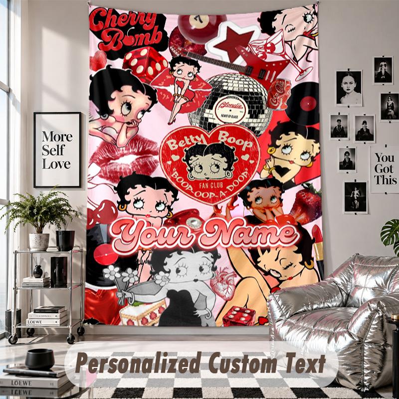 Custom Tapestry Wall Hanging, Betty Boop Personalized Name Text Home Wall Decor