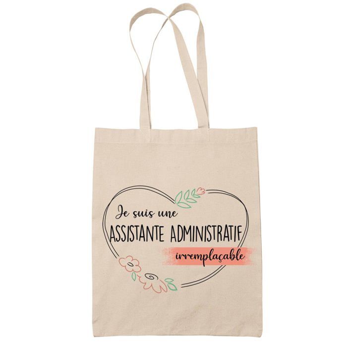 Tote bag - PLANETEE - Assistante Administrative femme Irremplaçable - Coton - Beige - Imprimé en France