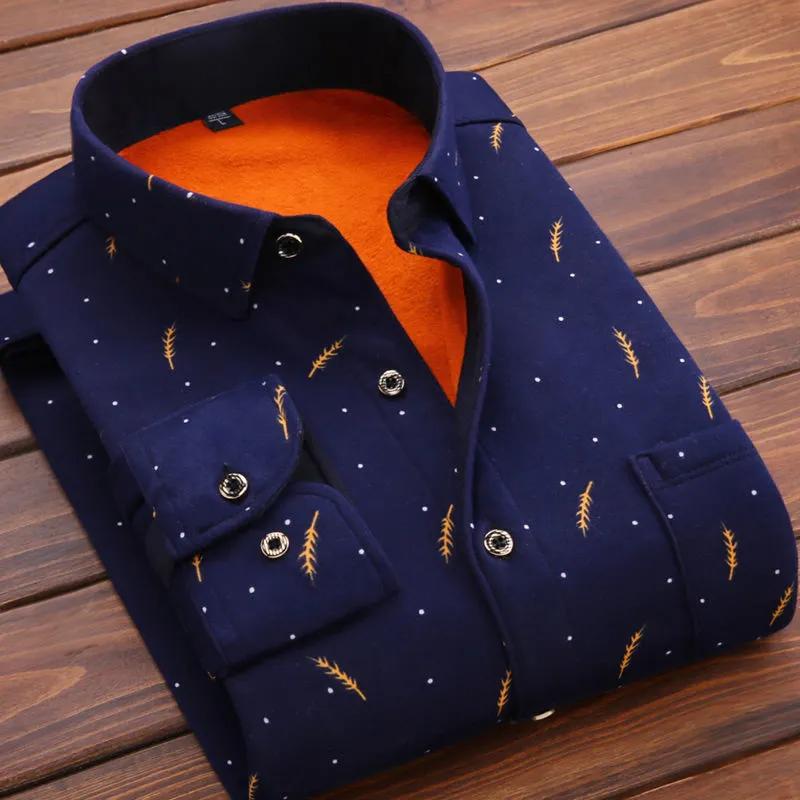 Men's Winter Warm Long Sleeve Plaid Shirts Flannel Fur Lined Thick Formal Shirts Fleece Casual Shirt for Men Dress Shirts