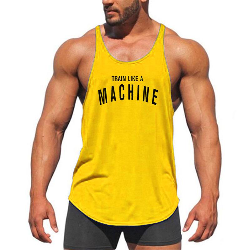 Muscleguys Mens Bodybuilding Round Neck Racerback Letter Printed Spaghetti Straps Tank Tops