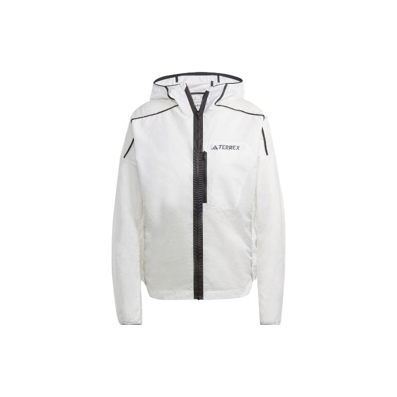Adidas Classic Logo Print Outdoor Sports Hooded Jacket Lightweight Casual Outerwear Women White HT9405