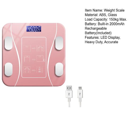 Smart Weight Scale with LED Display 150kg Max. Heavy Duty Rechargeable Digital Scale Accurate Bathroom Body Weight Fat Scale