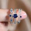 Huitan Noble Blue CZ 3Pcs Set Rings for Women Wedding Party New Modern Fashion Female Accessories Color Luxury CZ Jewelry