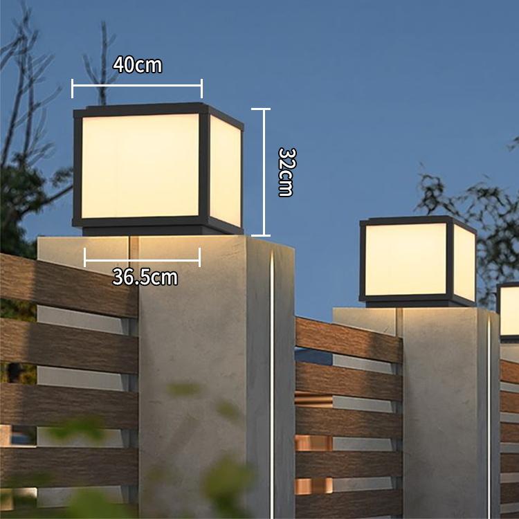 Modern Outdoor IP65 Waterproof Square Gate Fence Garden Post E27 Black Aluminum Villa Courtyard Pillar Light